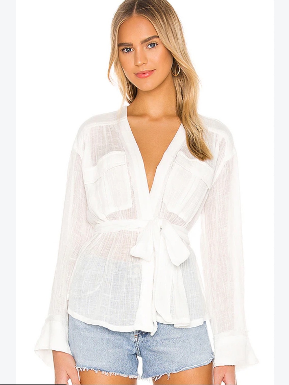 Free People Safari Sheer Wrap Top in Ivory Size XS